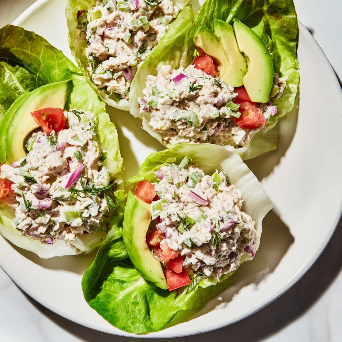Crisp romaine leaves filled with the easy Quick & Healthy Tuna Salad for a light lunch.
