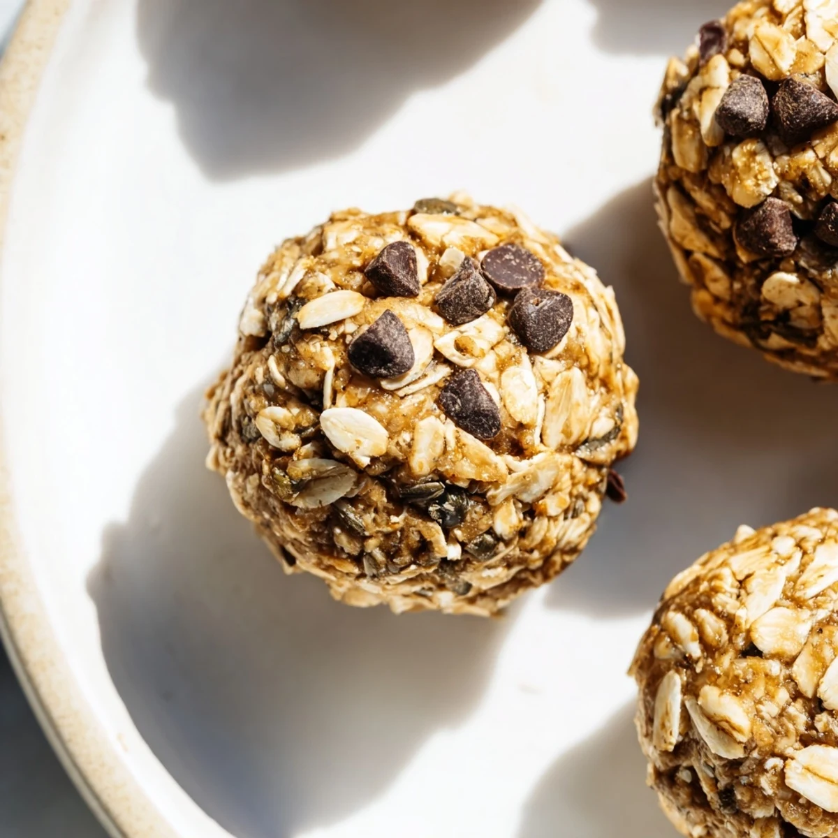 A close-up of delicious no-bake peanut butter energy balls, perfect for a quick and easy snack.