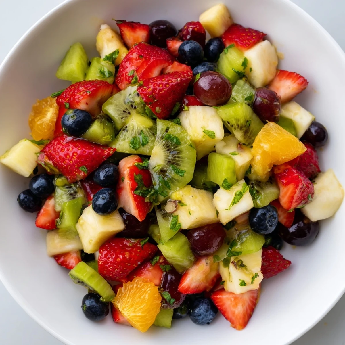 A colorful, refreshing fruit salad with honey-lime dressing, a perfect summer dessert.