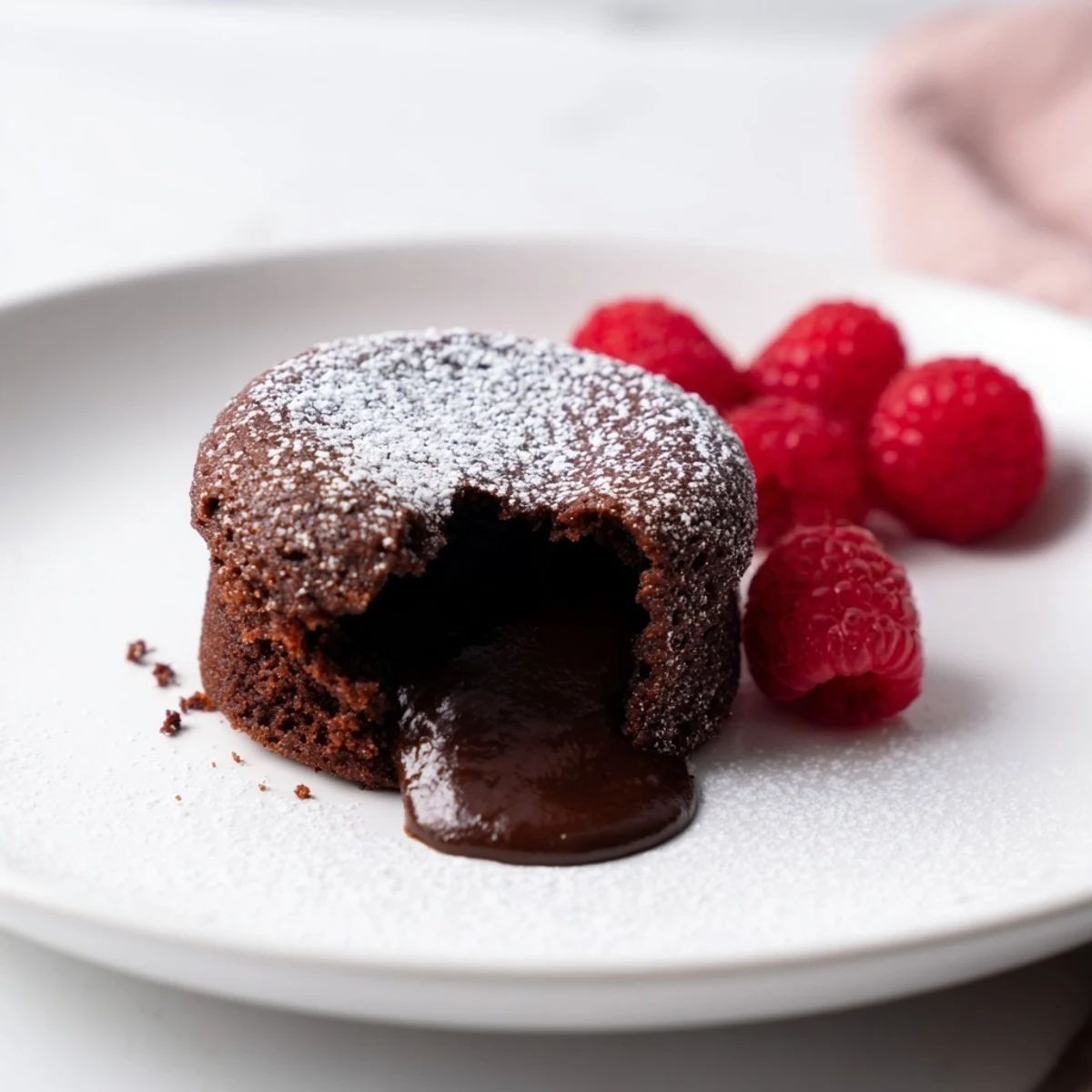 Warm, gooey center oozes from these individual Mini Chocolate Lava Cakes, ready to be devoured.