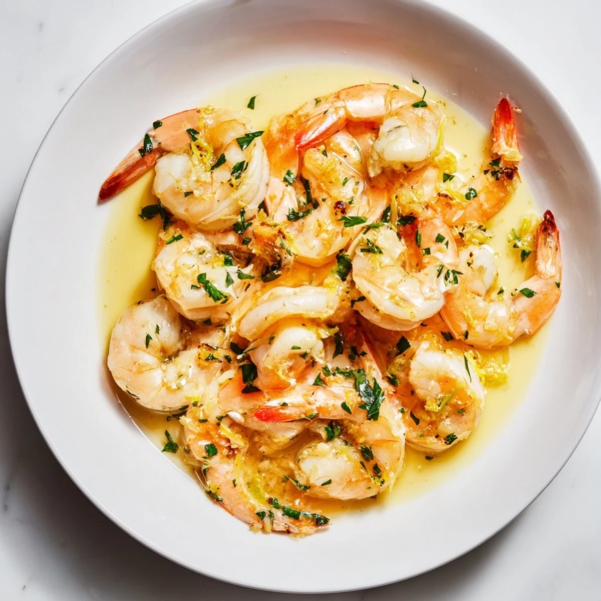 Close-up of freshly cooked 15-Minute Garlic Shrimp Scampi, a flavorful Italian-American seafood dish.