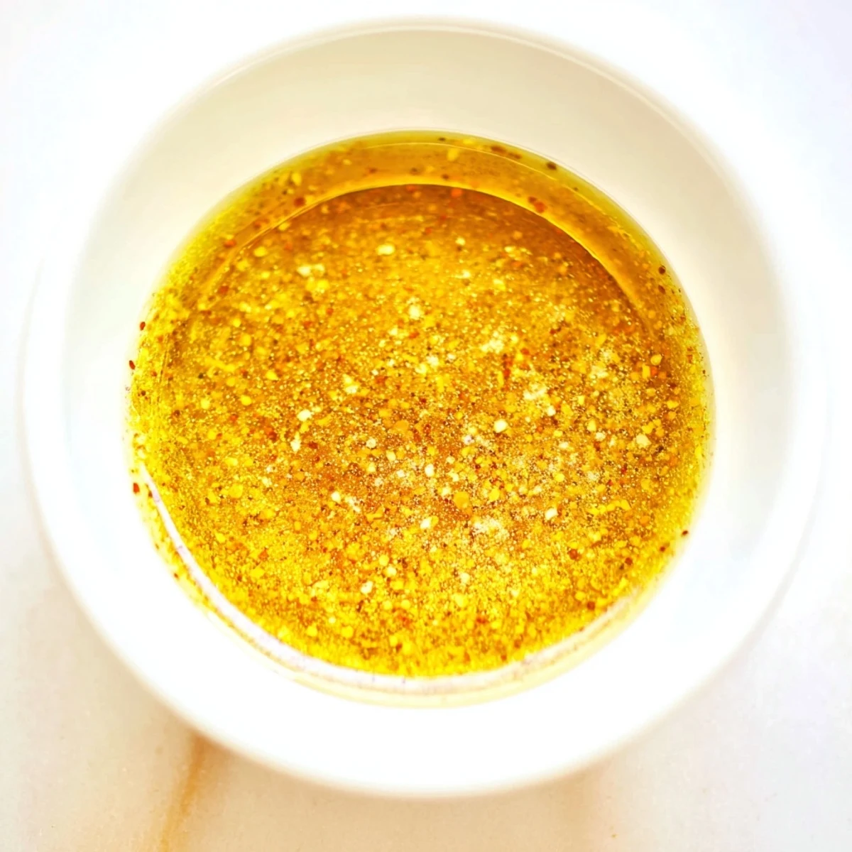 Close-up of fresh Simple Honey Vinaigrette Salad Dressing; a sweet, tangy dressing great for any salad.