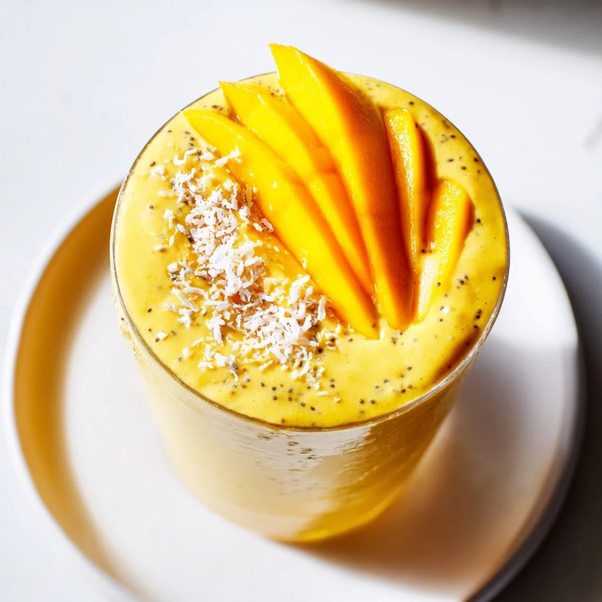 This creamy Mango Turmeric Smoothie features bright yellow color and hints of tropical sweetness.