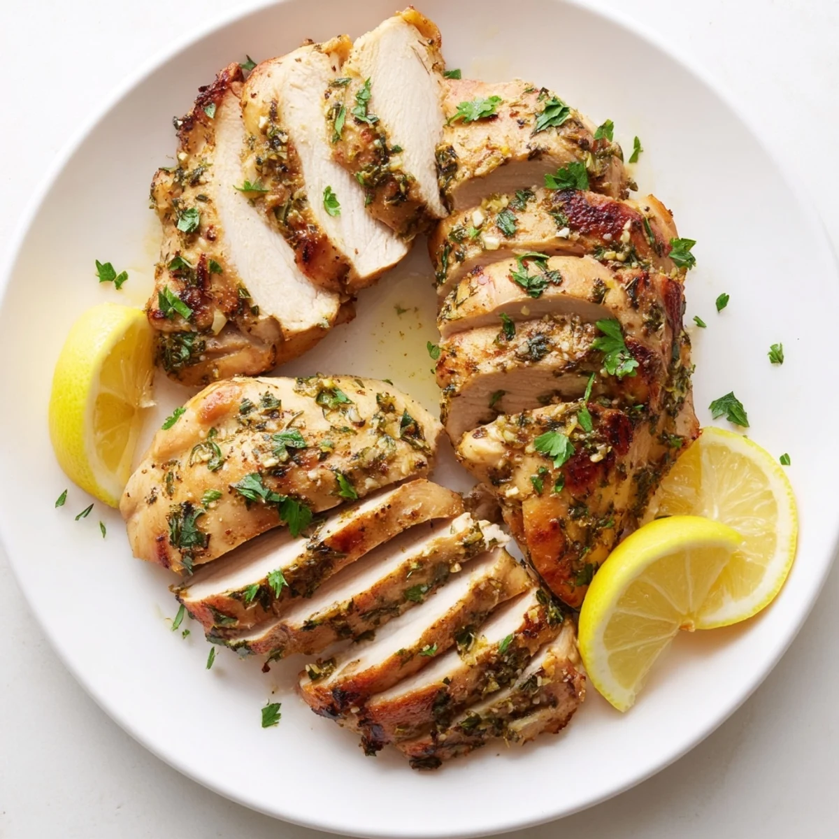Golden, baked Greek Lemon Herb Chicken with vibrant herbs and a glistening, savory finish.