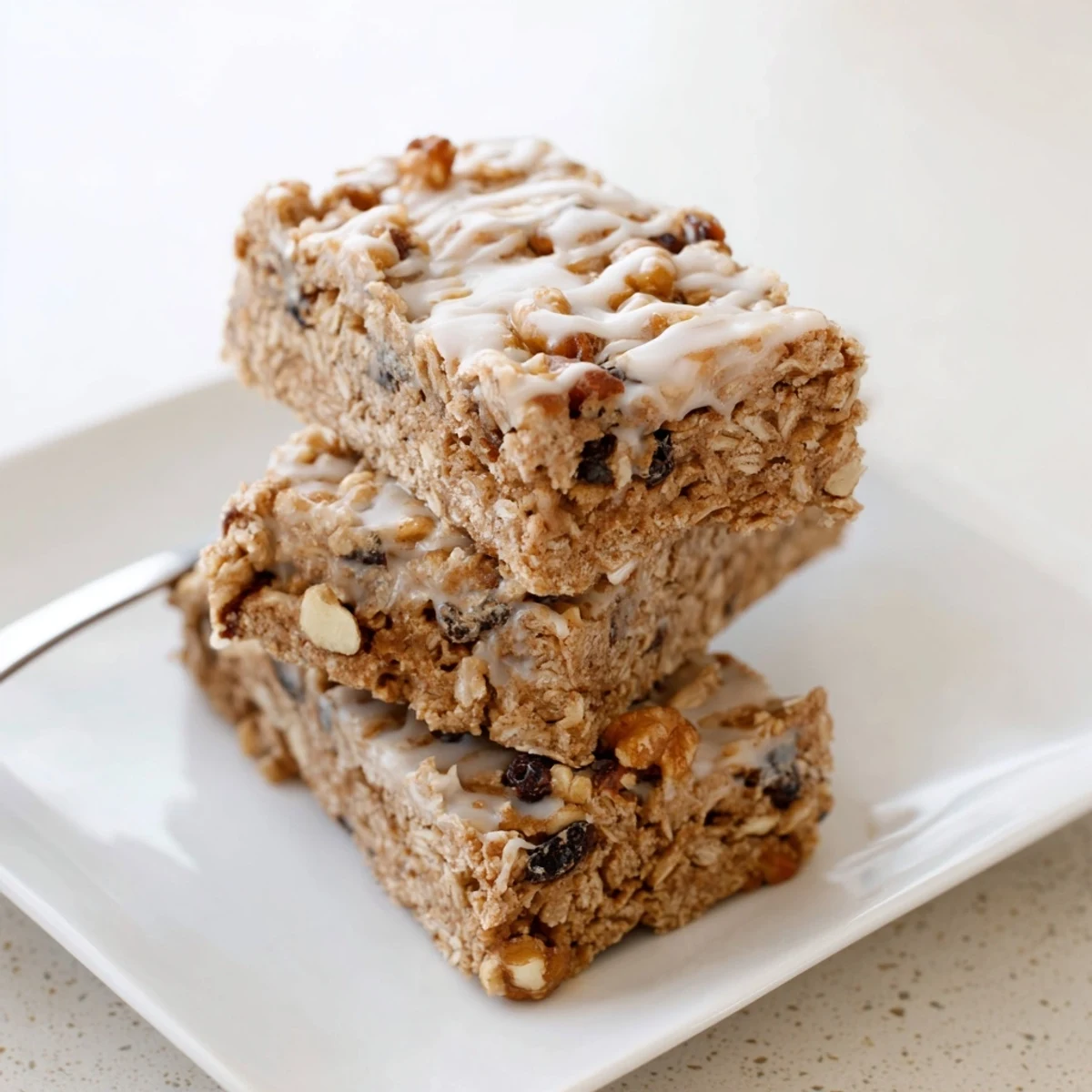 Warm, golden maple cinnamon oatmeal bars are shown, perfect for this simple, homemade breakfast.