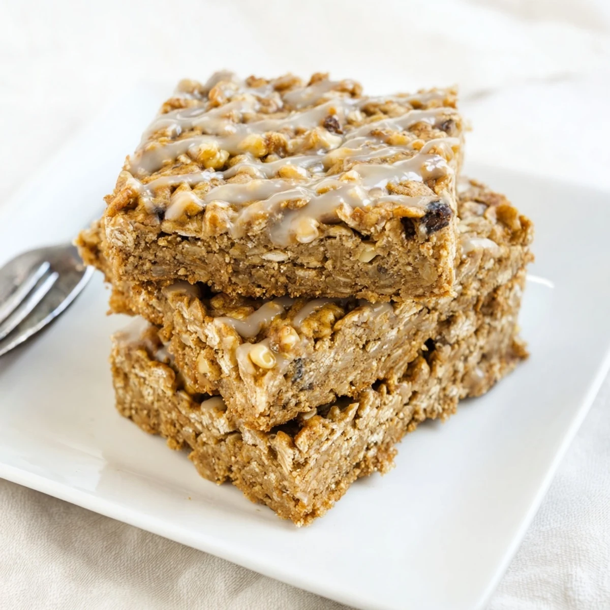 A close-up shot of delicious, chewy maple cinnamon oatmeal bars, ideal for a wholesome treat.