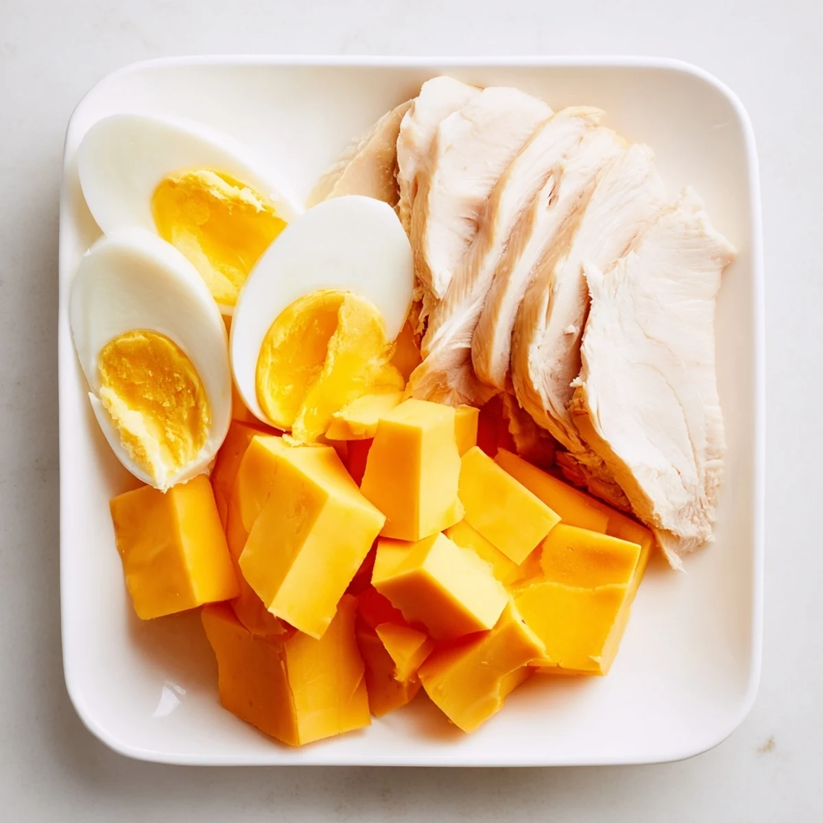 Delicious Protein Snack Boxes: a colorful spread of sliced chicken, veggies, and hummus ready to enjoy.
