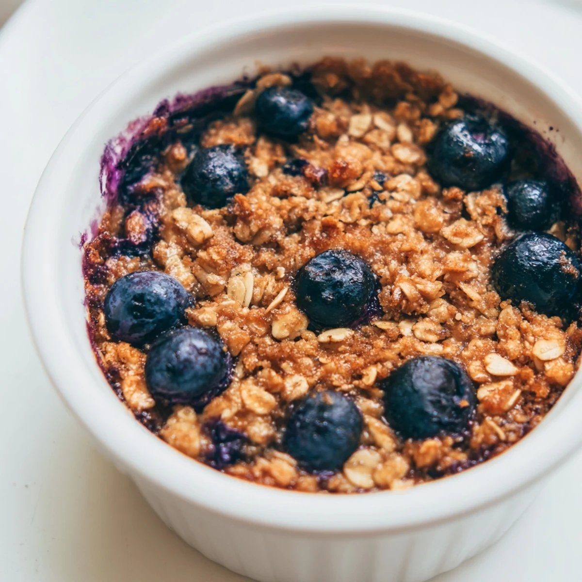 Fluffy blueberry baked oats with golden top, perfect for a hearty and warm breakfast.