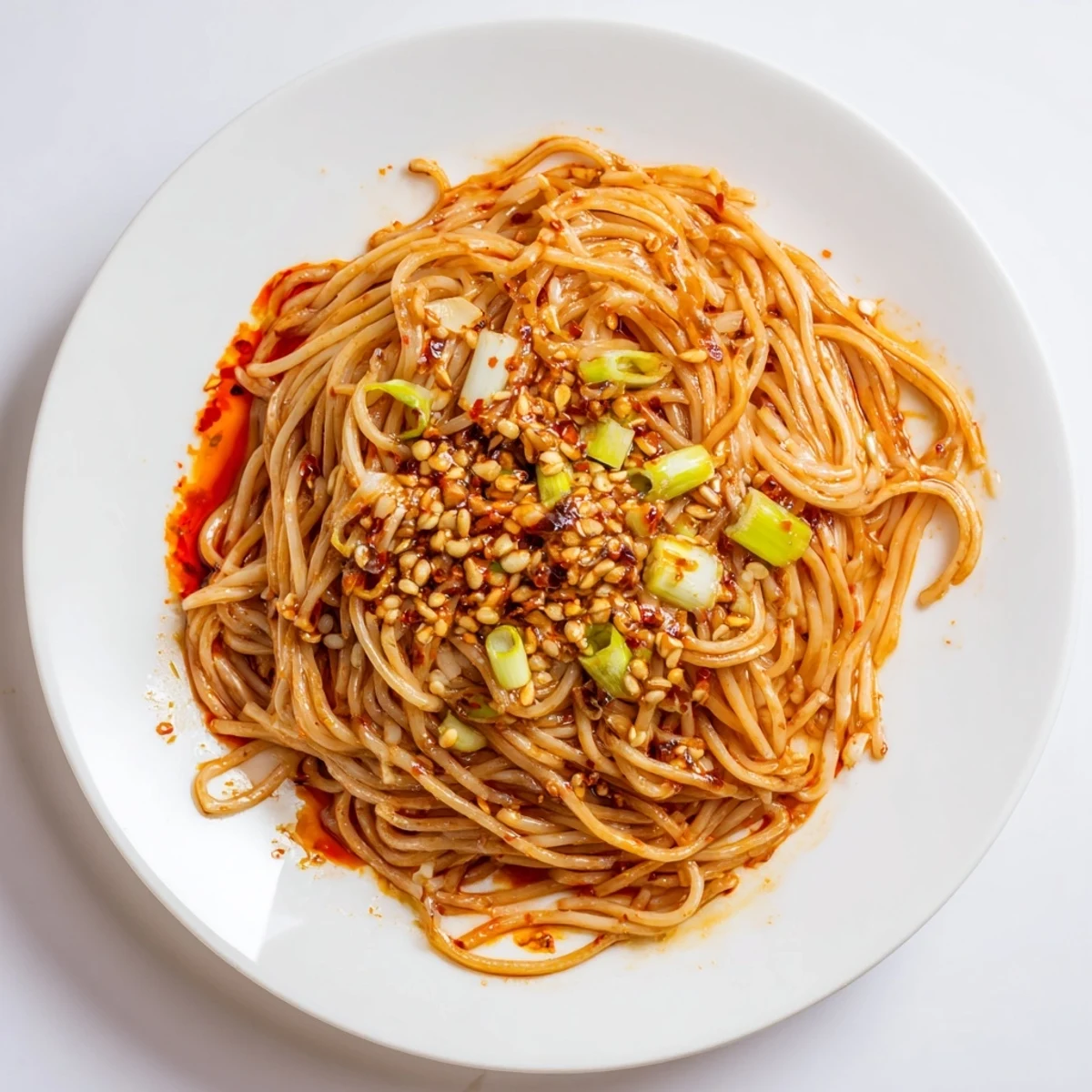 Steaming bowl of Garlic Chili Oil Noodles, a spicy and savory Asian-inspired lunch.