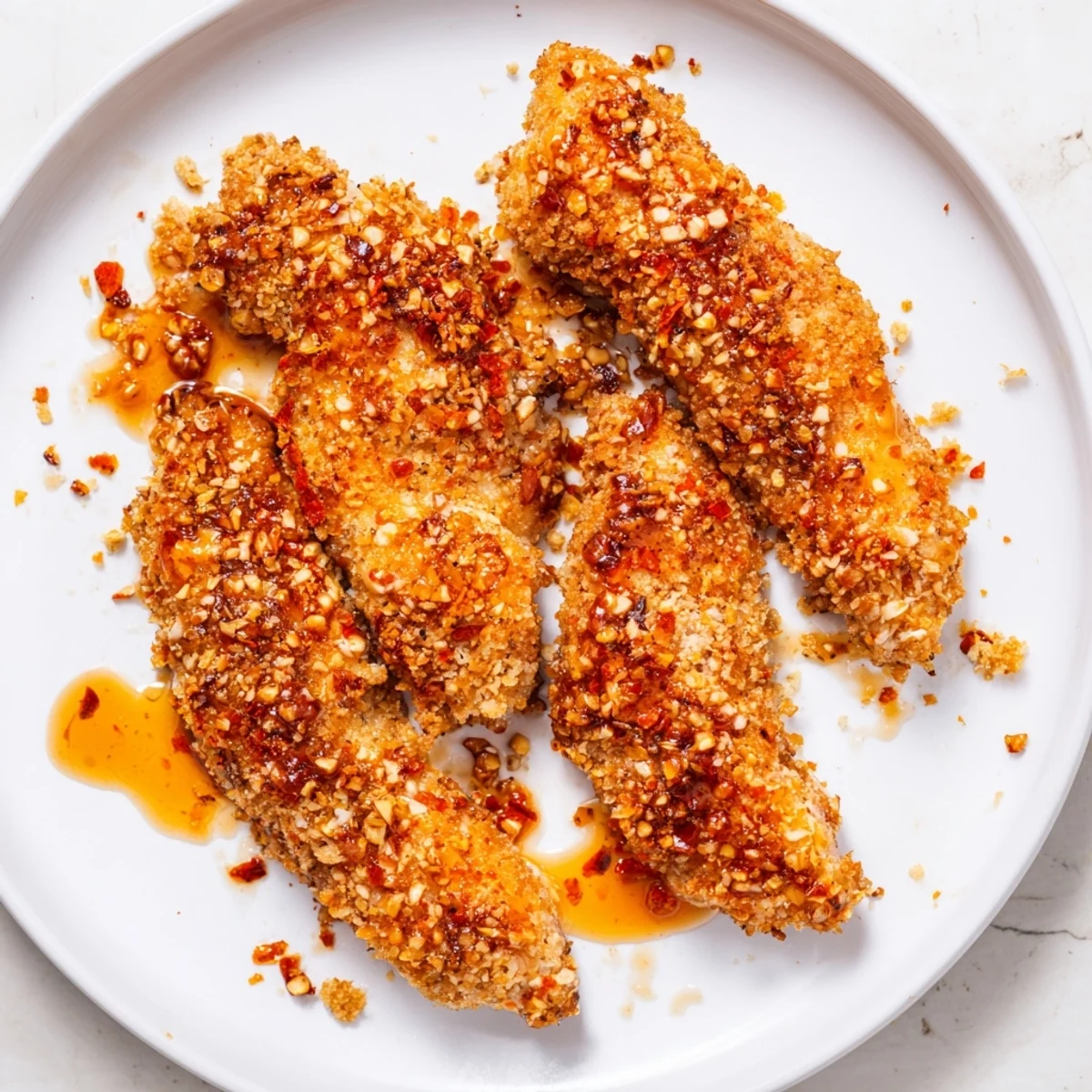 Imagine these crispy panko chicken tenders; crunchy outside, tender inside, with a honey glaze.