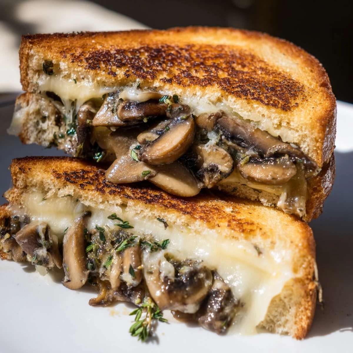 The flavorful Creamy Mushroom Grilled Cheese, with toasted bread and a delightful mushroom filling, ready to eat.