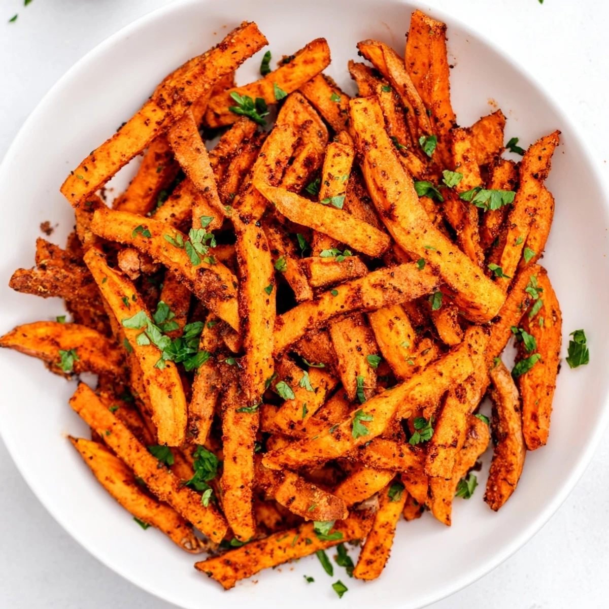 Golden, crispy Cajun Spiced Sweet Potato Fries, seasoned and ready for a savory bite.