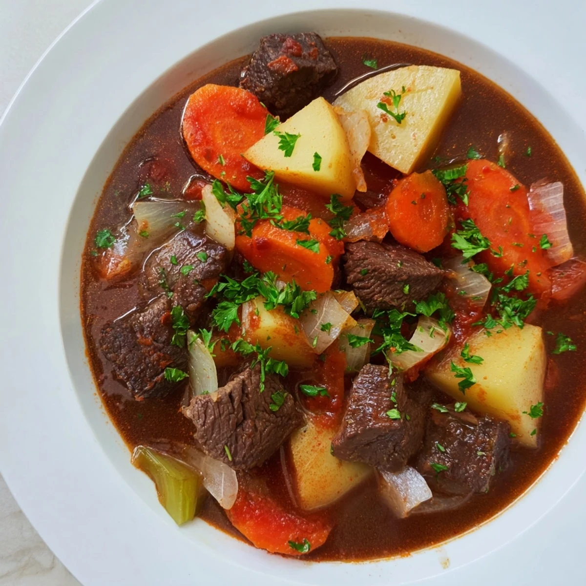 Tender beef and vegetables simmer in this Irish Beef Stew, a warm, savory delight.