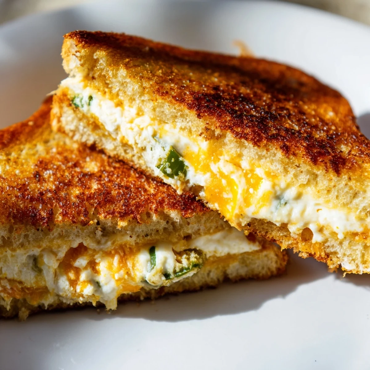 Sizzling jalapeño popper grilled cheese sandwiches, with melted cheese oozing from golden-brown, buttery sourdough slices.  