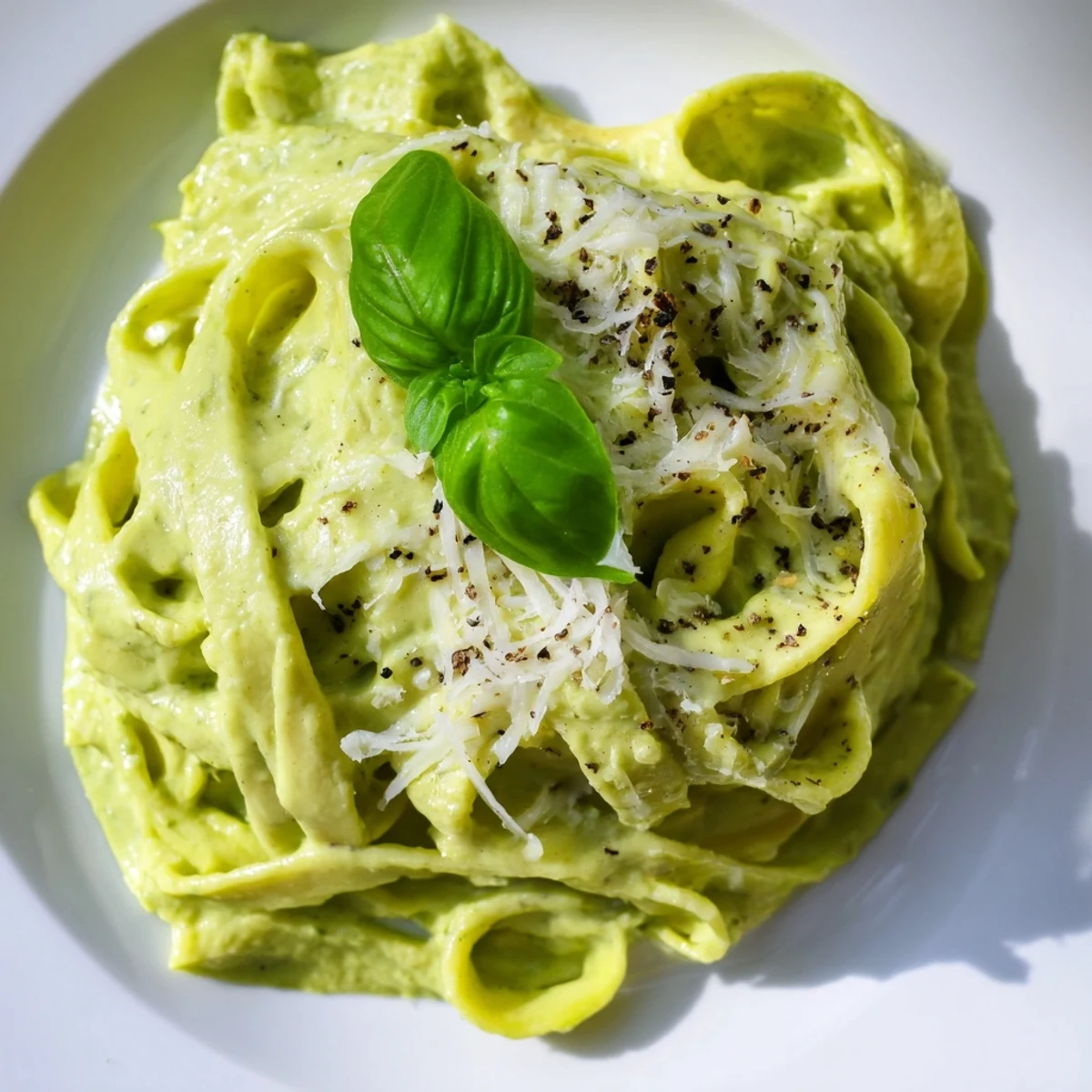 Creamy Green Pea Alfredo pasta twirled on a fork, showcasing vibrant green pea sauce and fresh Parmesan garnish against a rustic background.  
