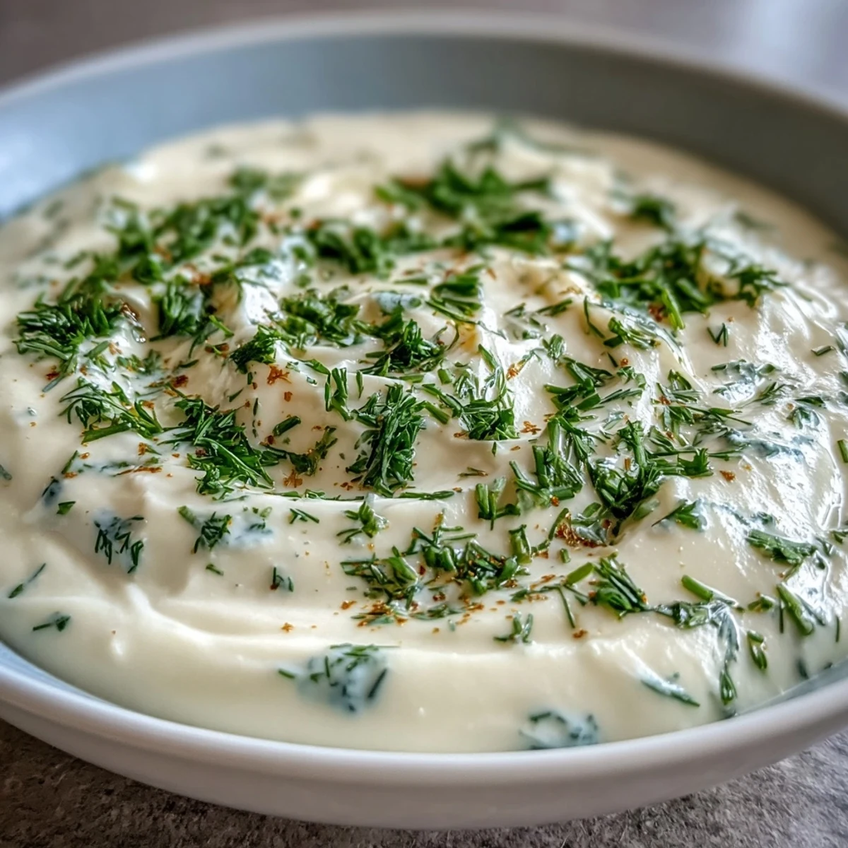 Golden roasted parsnips blended into velvety smooth Parsnip and Herb Soup in a rustic bowl.
