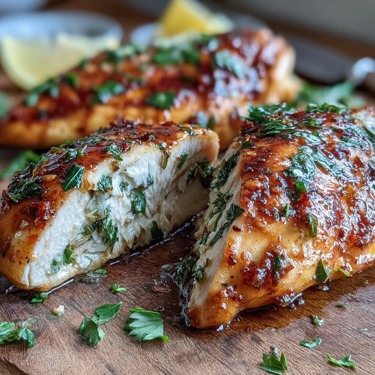 Perfectly seasoned Oven Baked Chicken Breast sliced over a crisp green salad for a healthy dinner.