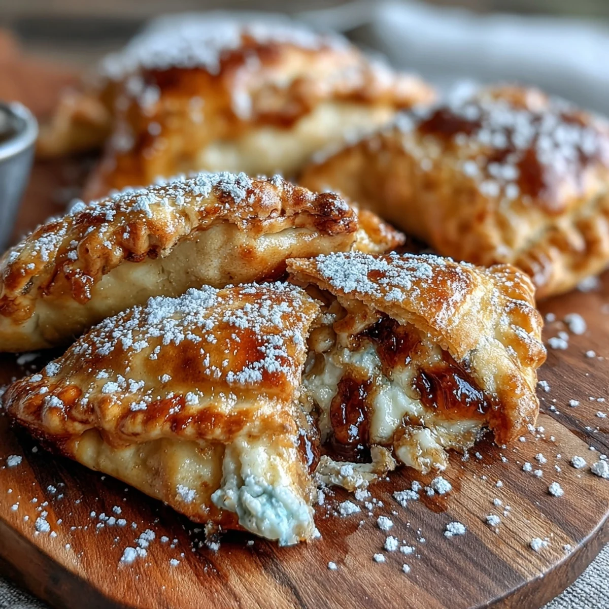 Golden-brown Guava and Cheese Empanadas with a flaky crust, ready to serve warm alongside a dollop of cream.