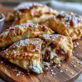 Golden-brown Guava and Cheese Empanadas with a flaky crust, ready to serve warm alongside a dollop of cream.