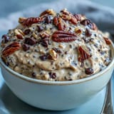 Healthy Protein Cookie Dough Overnight Oats, perfectly chilled for a satisfying breakfast.