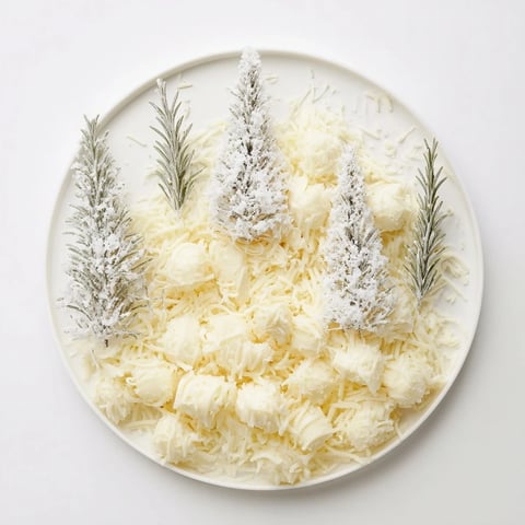 A festive cheese platter stars frosted rosemary "trees" alongside white cheddar snowdrifts.