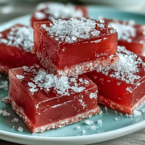 Freshly cut Guava Cheese squares dusted with sugar, showing a vibrant pink hue and soft, fudgy texture.