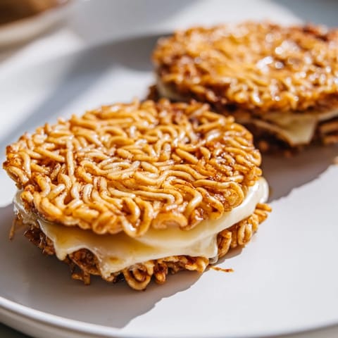 A warm, melty shot of Ramen Grilled Cheese, perfect for a comfort food craving.