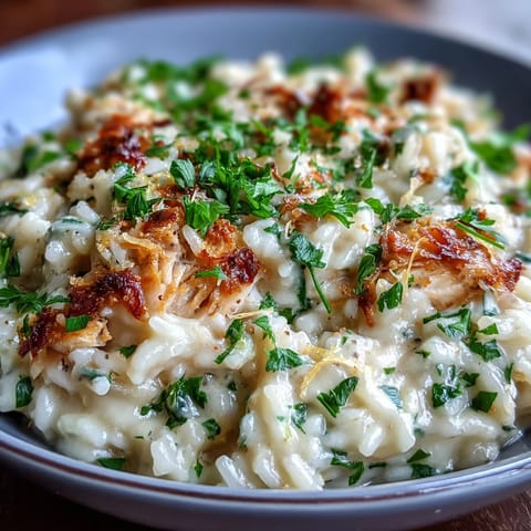 Flaky smoked haddock folded into creamy Smoked Haddock Risotto, garnished with parsley and Parmesan.