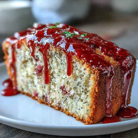A moist Blood Orange Loaf Cake crumb with poppy seeds and marzipan revealed on a white ceramic plate, ready for tea.