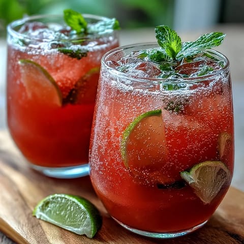 A refreshing glass of Guava Juice With Sparkling Water, filled with ice and garnished with fresh lime slices.