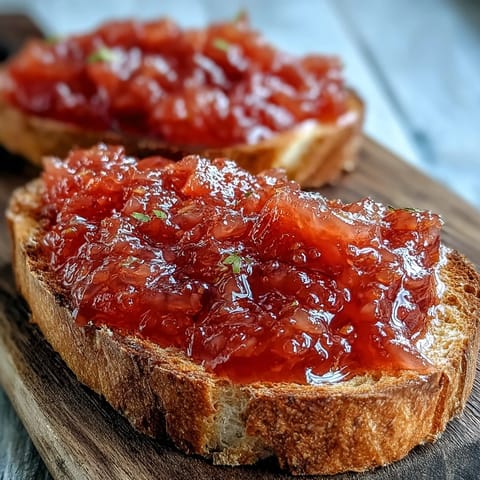 Thick, sweet guava preserves in a glass jar, spooned onto a slice of toast with melting butter.