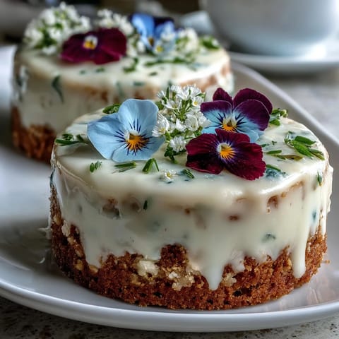Spring Cake with Pressed Edible Flowers: light, airy cake decorated with edible blossoms, perfect for spring gatherings or garden parties.  