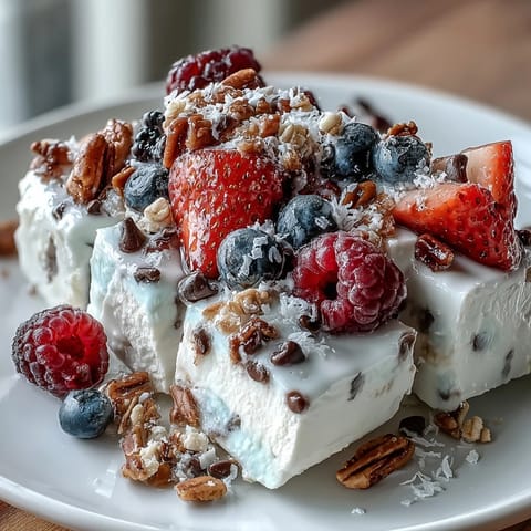 Frozen Yogurt Bark with Berries and Granola: a vibrant, healthy treat with creamy yogurt, juicy berries, and crunchy granola.
