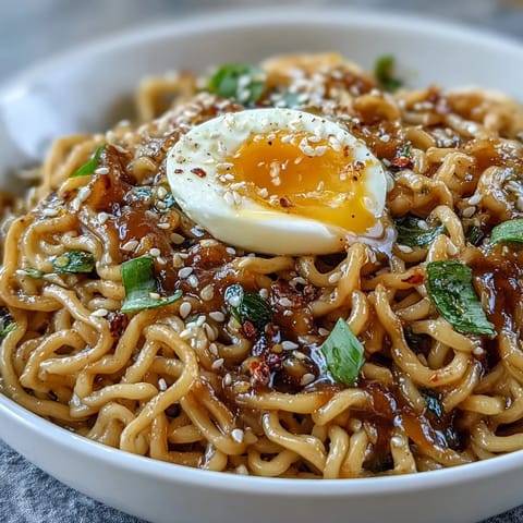 Steaming bowl of Viral Garlic Butter Ramen, perfectly glossed and garnished.