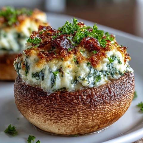 Golden Spinach Ricotta Stuffed Mushrooms, a tempting baked appetizer.
