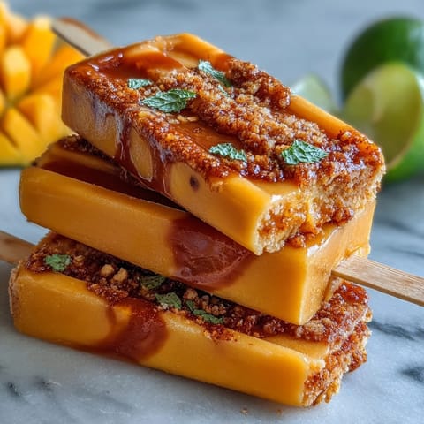 Fiery mango chamoy popsicles glistening with Tajin, a perfect cool and spicy summer treat.