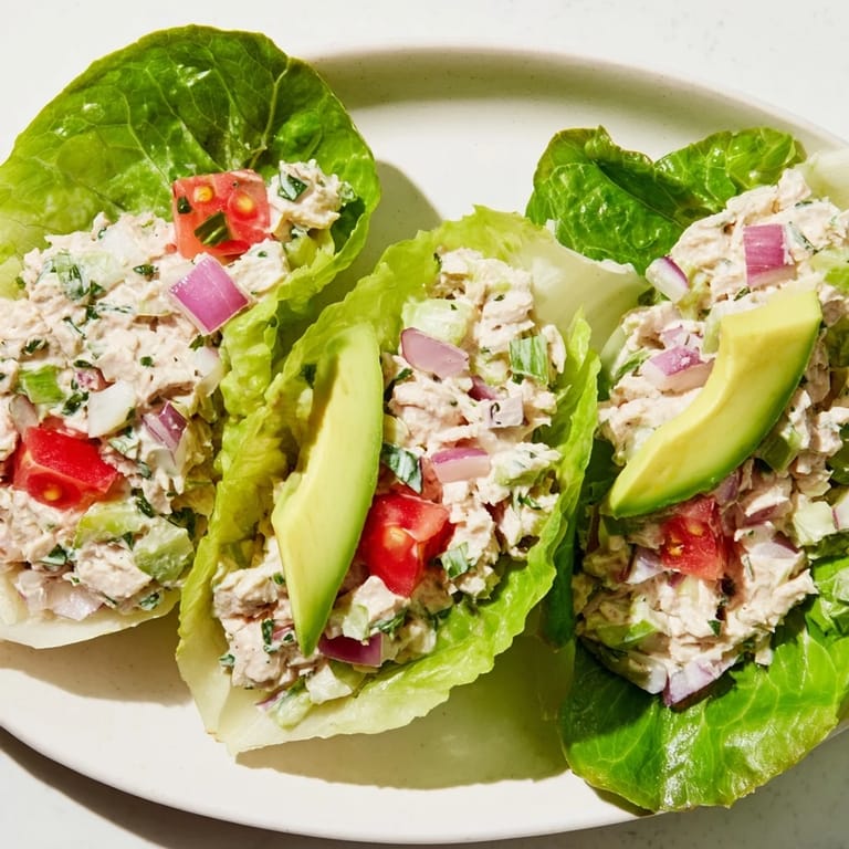 A close-up shot of Quick & Healthy Tuna Salad Lettuce Wraps, a healthy and delicious meal option.