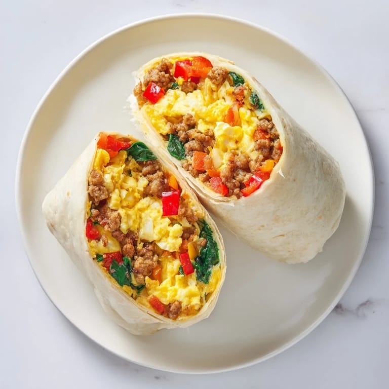 Delicious Make-Ahead Breakfast Burritos: a close-up shows the warm, flavorful filling and a folded tortilla.