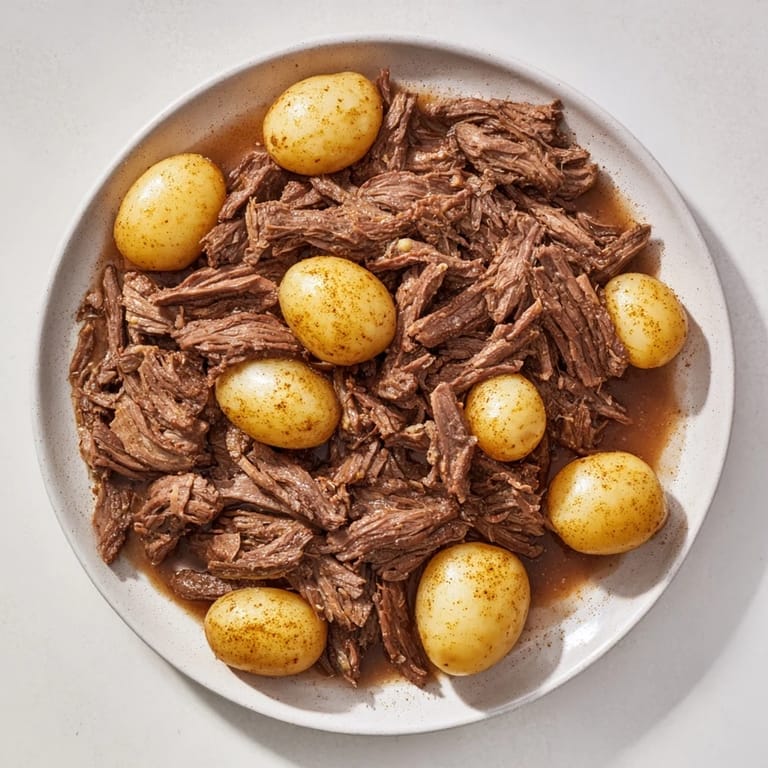 Delicious, simple 4-ingredient slow cooker pot roast, a comforting American classic for your table.