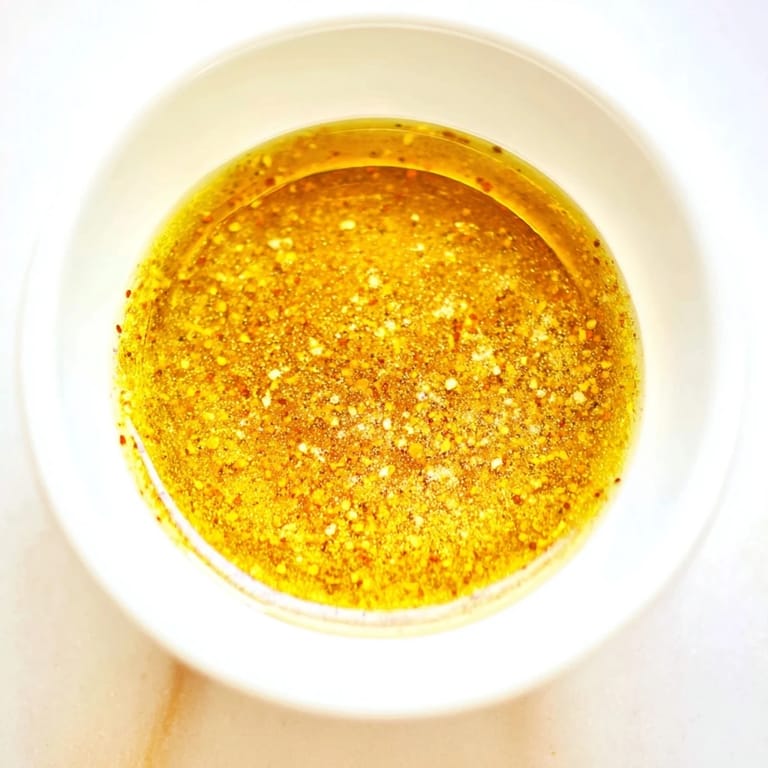 Close-up of fresh Simple Honey Vinaigrette Salad Dressing; a sweet, tangy dressing great for any salad.