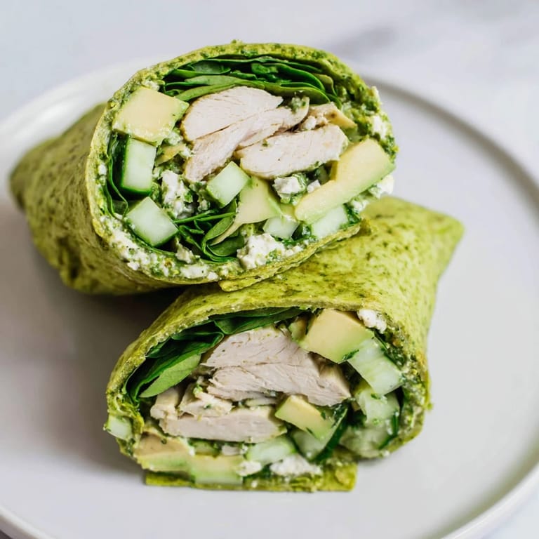Enjoy a healthy Green Goddess Wellness Wrap: flavorful chicken, crisp cucumbers, and a delicious, homemade dressing.