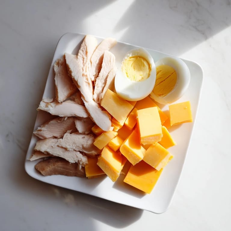 Perfectly portioned Protein Snack Boxes with turkey, eggs, and cheese cubes for a healthy lunch.