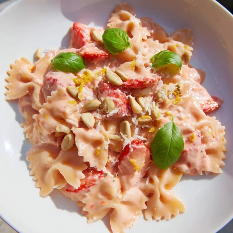 This delicious Strawberry Sour Cream Pasta features fresh strawberries and a luscious, creamy sauce.
