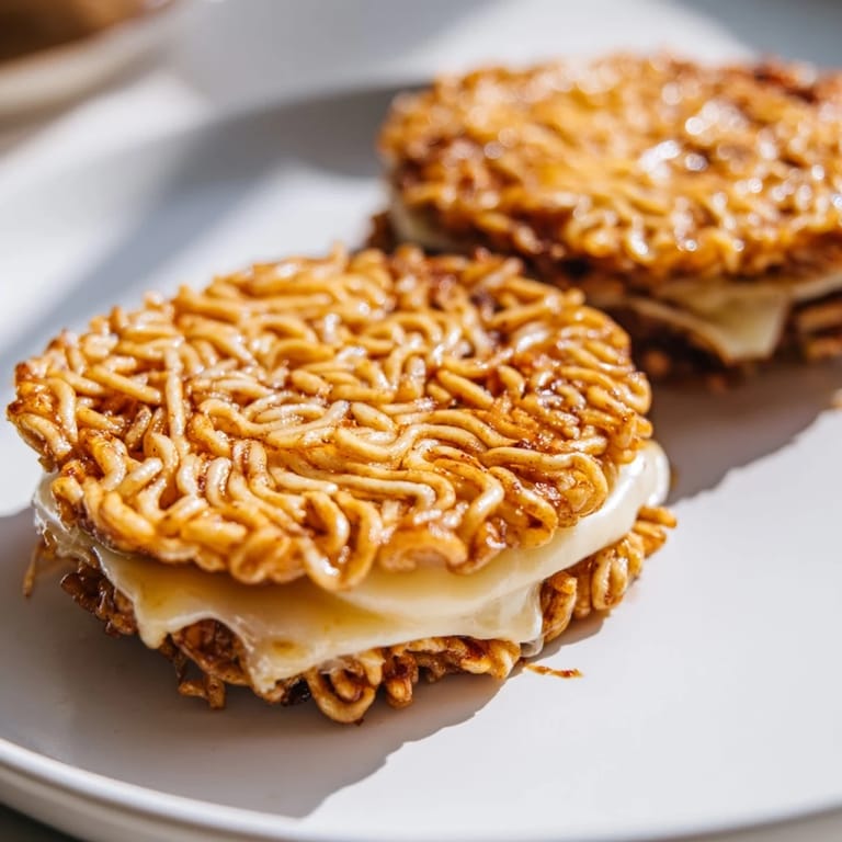 A warm, melty shot of Ramen Grilled Cheese, perfect for a comfort food craving.