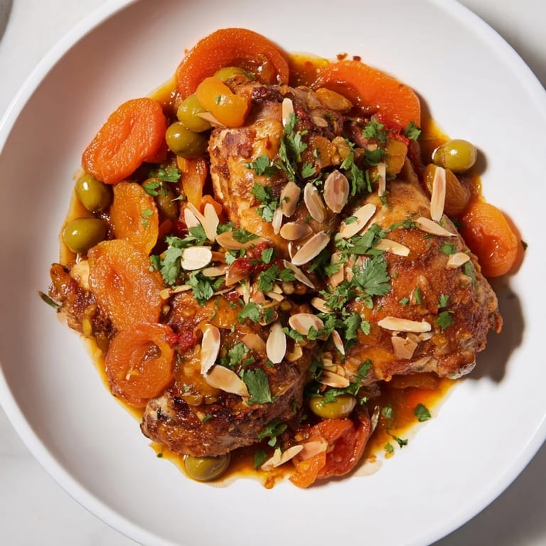 Golden-brown chicken thighs simmered in aromatic spices define this delicious Moroccan Tagine Chicken dish.