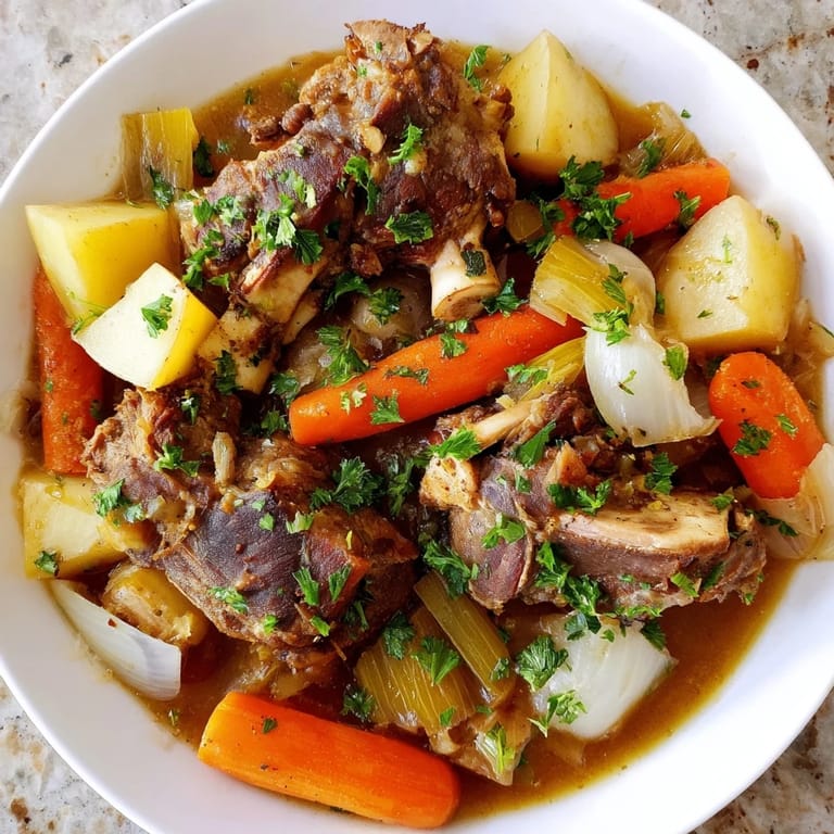 A comforting bowl of Welsh Cawl stew, featuring fall-apart lamb and savory vegetables, ready to enjoy.