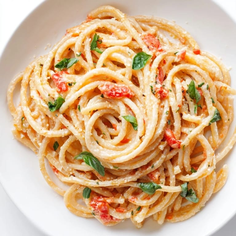 Savory roasted garlic pasta sauce served with crusty bread for dipping, ideal for dinner.