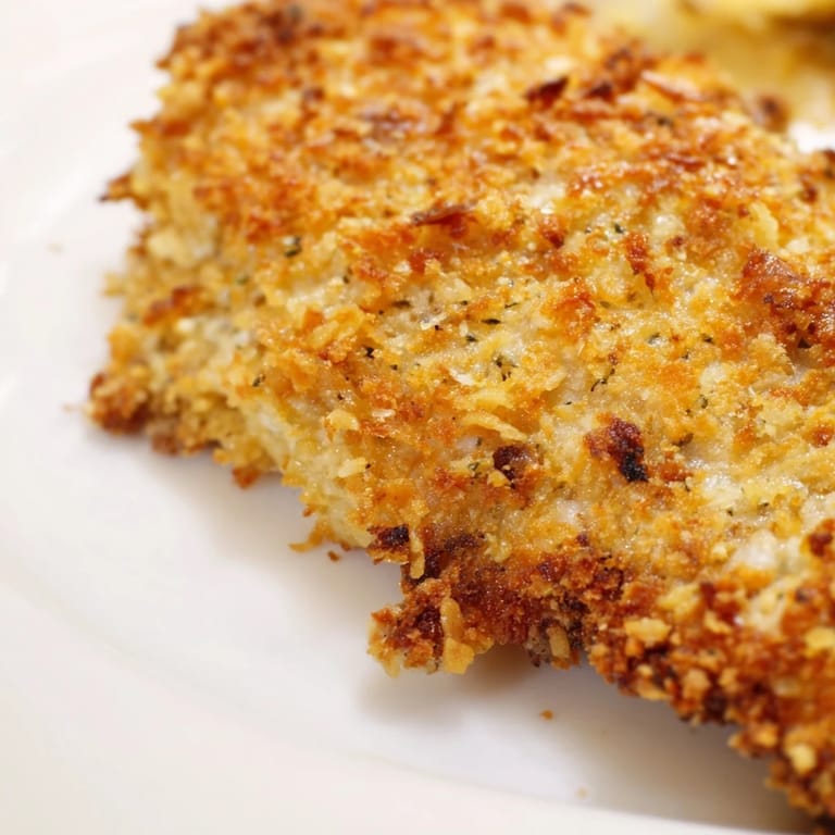 Tender baked chicken coated in savory garlic butter and Parmesan, sliced to reveal juicy interior, paired with a fresh green salad.
