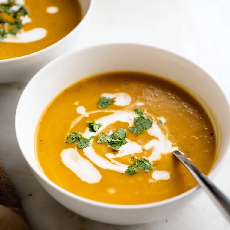 Vibrant orange Carrot Ginger Soup simmering in a pot with fresh ginger and sliced carrots nearby.  