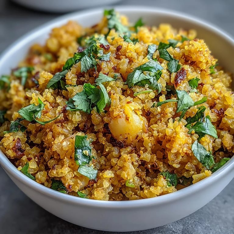 Flavorful turmeric cauliflower rice, a healthy and colorful side dish.